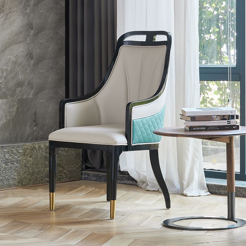 Faux Leather Dining Chairs Upholstered Arm Chairs with Wood Base