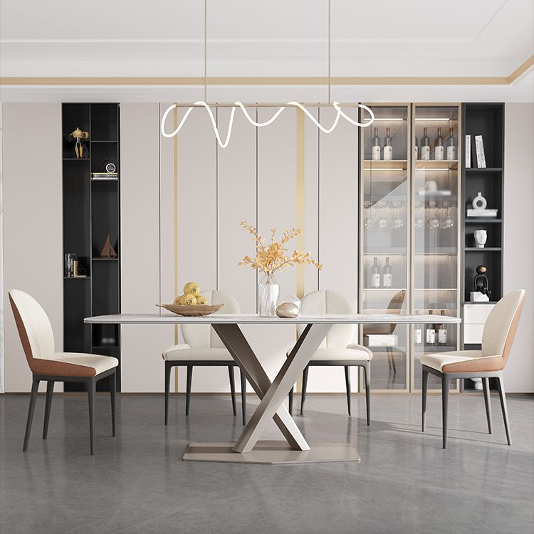 Glam Standard Sintered Stone Tisch Rechteck weißer Esstisch mit Sockelbasis