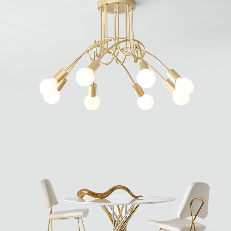 Exposed Bulb Radial Semi Flush Mount in Industrial Creative Style Wrought Iron Ceiling Light