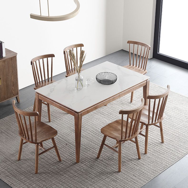 Modern Style Dining Rectangle Table Sintered Stone Dining Table with Wood Legs