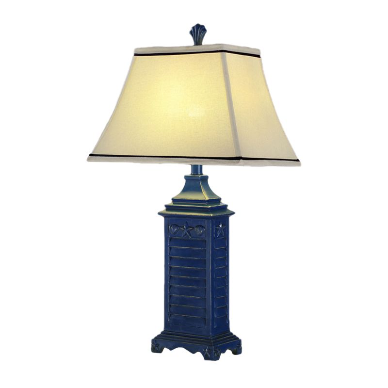 Pagode de nuit à 1 lumière lampe de nuit en tissu blanc rétro clair avec piédestal bleu foncé
