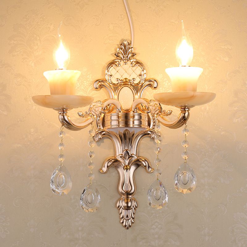 Retro Bud Wall Mount Light Ruffle Glass Wall Lighting with Crystal Draping in Weathered Zinc