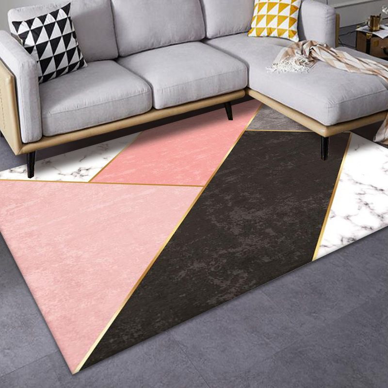 Contemporary Rug Polyester Marble Effect Area Carpet Stain Resistant Rug for Living Room