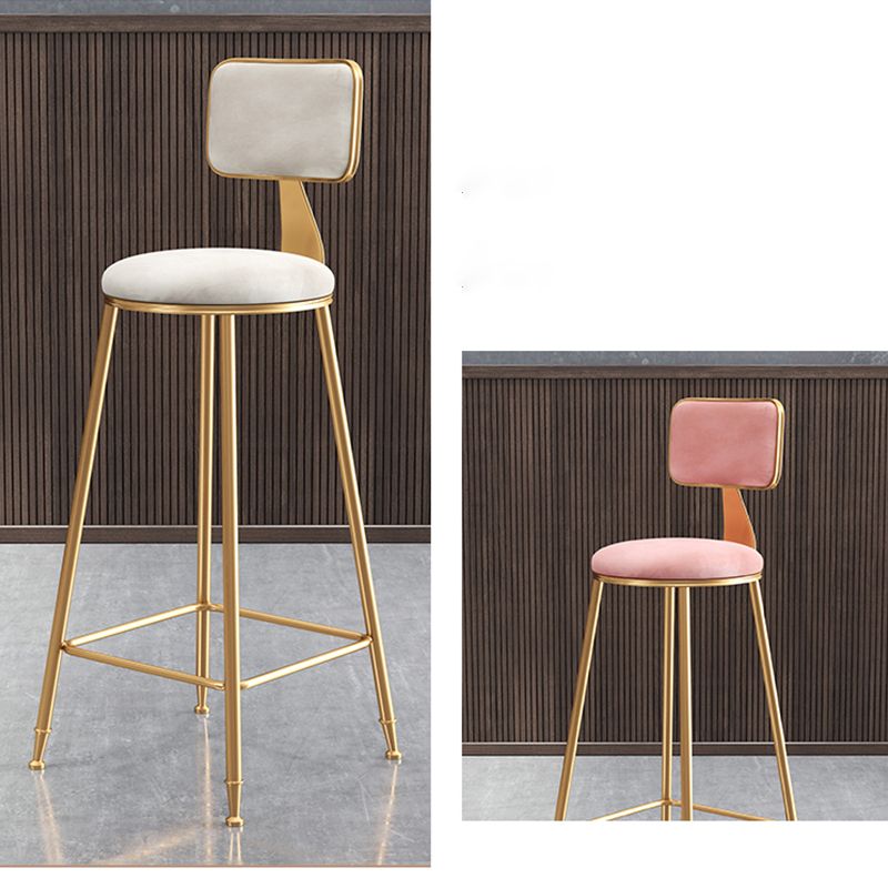 Glam Style Bar-stool Metal Legs Round Velvet Seat Barstool for Kitchen