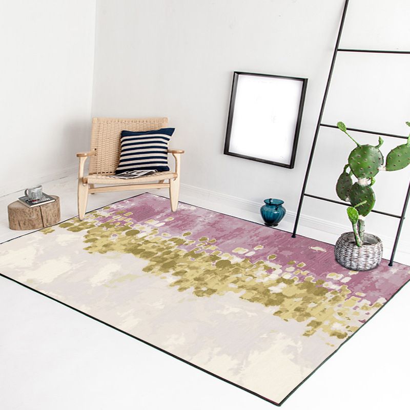 Ivory and Pink Bedroom Rug Modern Abstract Painting Pattern Area Rug Polyester Washable Carpet