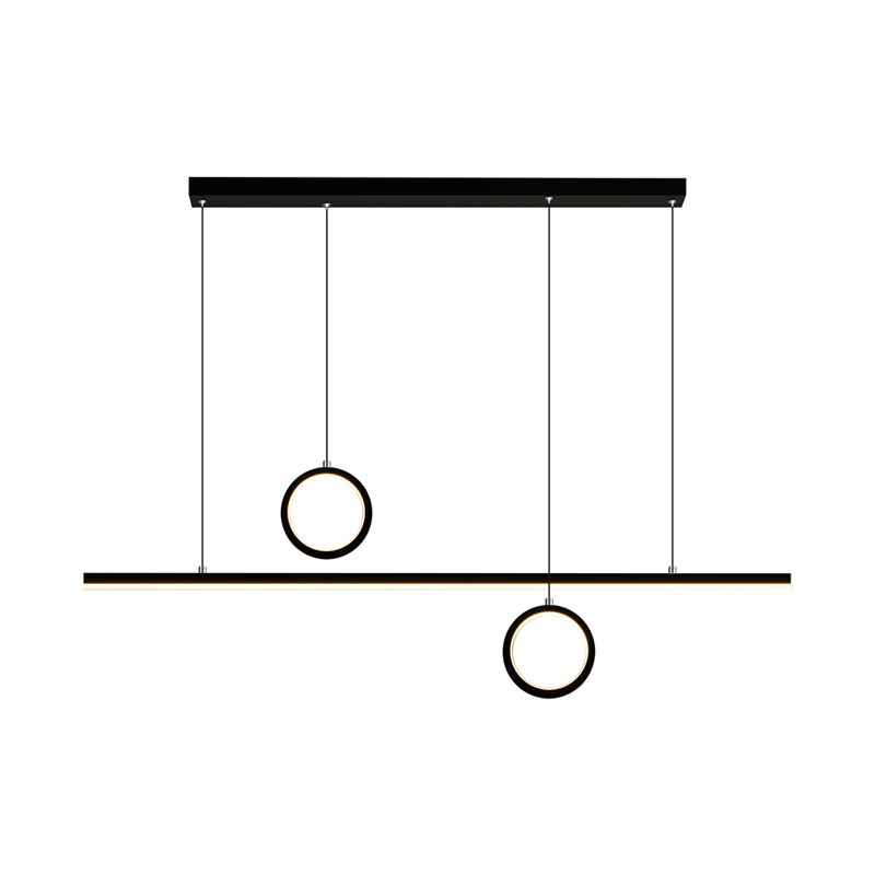 Linear Dining Room Island Pendant Light Acrylic LED Nordic Chandelier Lamp with Dual Ring Design in Black