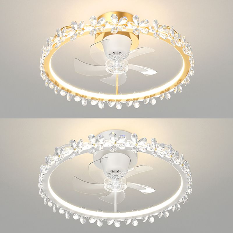 LED Linear Ceiling Fan Light in White & Gold Finish Modern Fan Fixture with Flower Accent