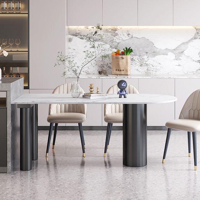 Free Form White Dining Table Sintered Stone Table Contemporary with 3 Legs