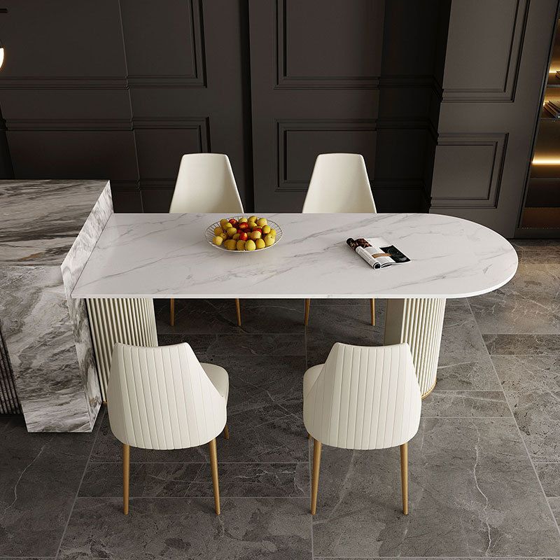 Traditional Luxury Dining Table White Sintered Stone Double Pedestal Table for Kitchen