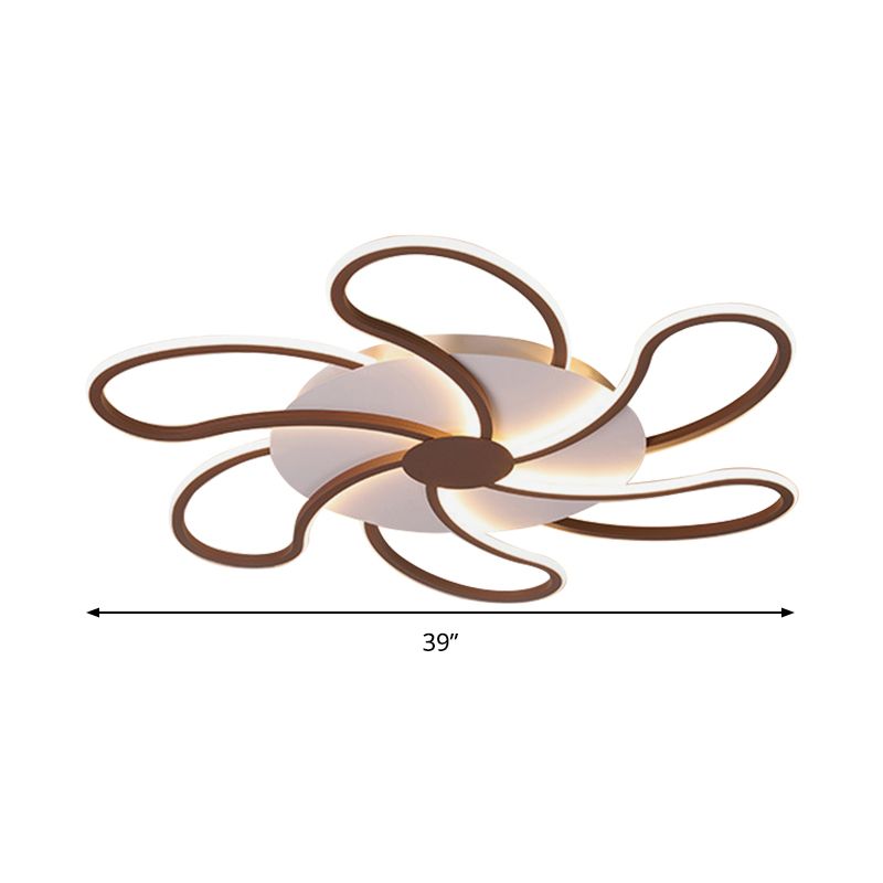Flower Flush Light Zeitgenössische Acryl-Deckenleuchte mit 5/6/7 Köpfen, braune Deckenleuchte in warmem/weißem Licht, 31,5"/39"/46,5" breit