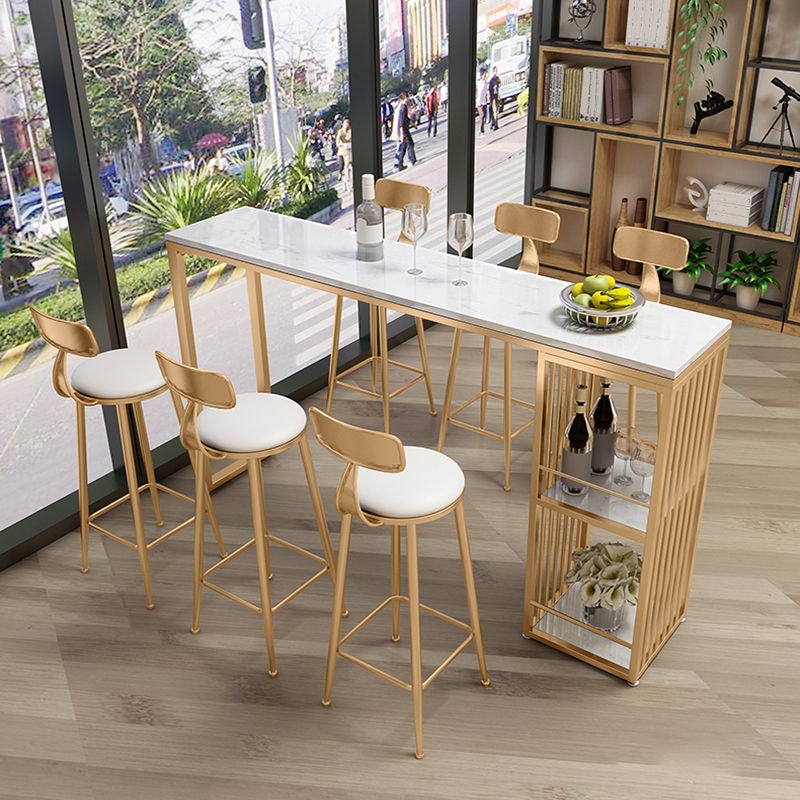 Faux Marble Pub Table 2-shelf Rectangle Cocktail Bar Table with Metal Base