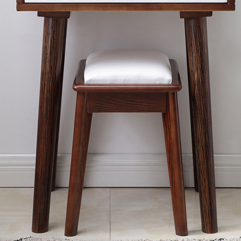 15.74" Wide Solid Wood Dresser 1-Drawer Vanity Table with Stool and Mirror