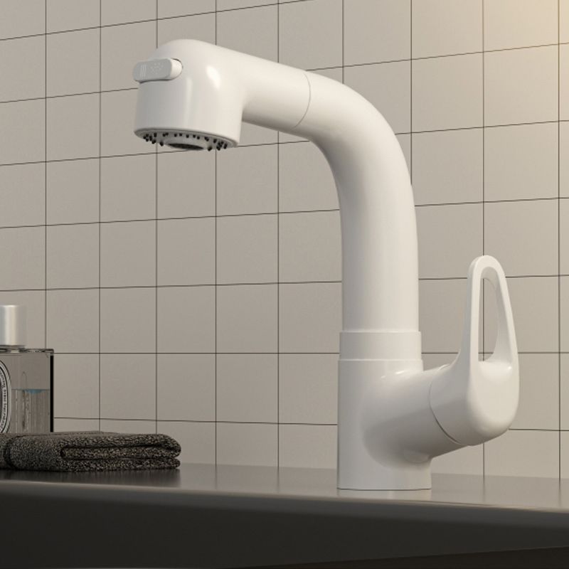 Vessel Sink Bathroom Faucet Single-Handle High-Arc White Circular with Pull Out Sprayer