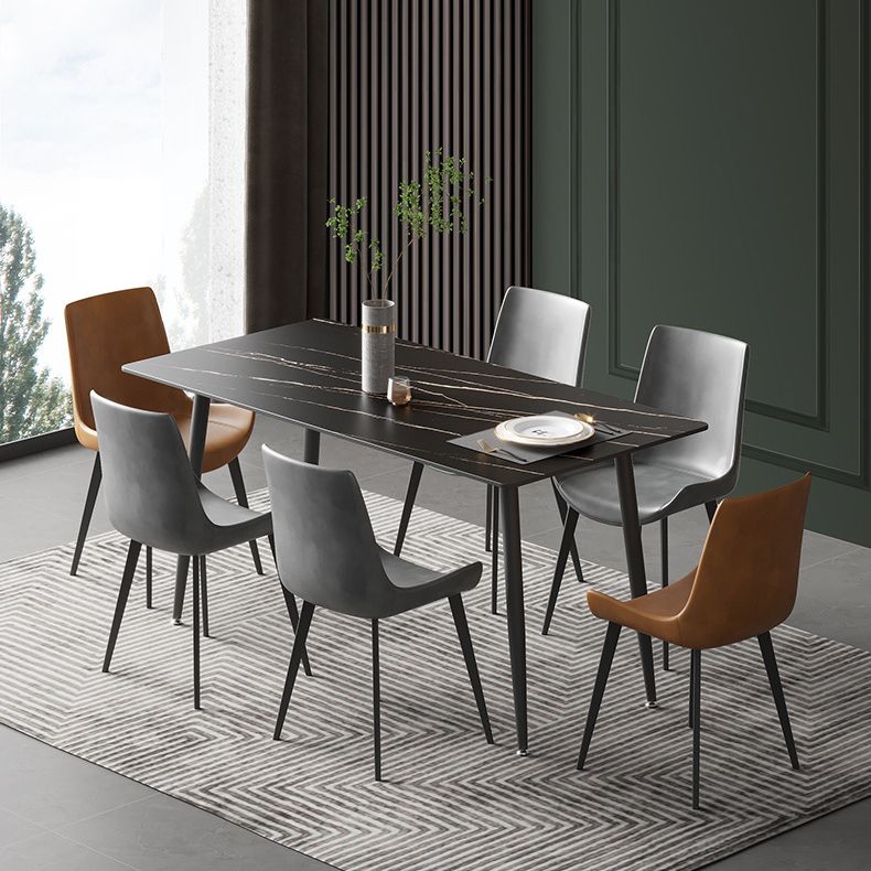 Stone Top Table Rectangle Contemporary Dining Table with 4 Black Legs