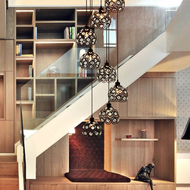 White/Black 8 Bulbs Ceiling Light Modernism Crystal Dome Multi Light Chandelier for Living Room
