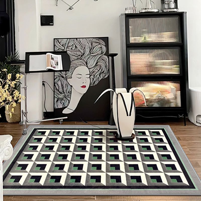 Groen geometrisch patroon tapijt Modern polyester gebied Rug vlekbestendig vloerkleed voor woonkamer