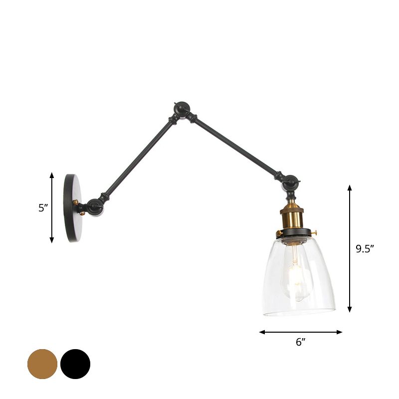 Schwung Arm Schlafsaal Raum Aufgabe Wandlampe Dachboden Einer schwarz/schwarz-goldener Wandbeleuchtung mit Kugel/Glocke Klarer Glasschatten