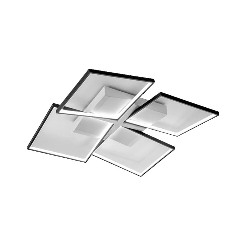 Rectangular Panel Semi Mount Lighting Minimalism Clear Glass Living Room LED Close to Ceiling Lamp in Warm/White/3 Color Light, 35.5"/26.5" Long