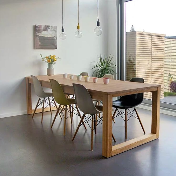 Rectangle Solid Wood Table with Double Pedestal Modern Dining Table for Restaurant