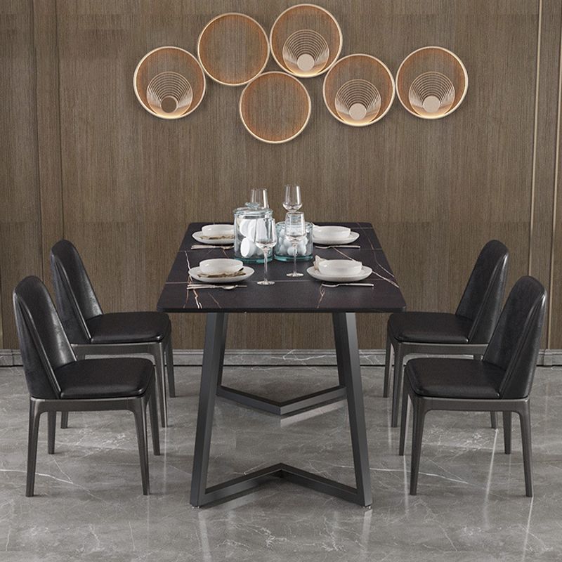Modern 1/2/5/7 Pieces Black Dining Set Rectangle Sintered Stone Dining Table Set