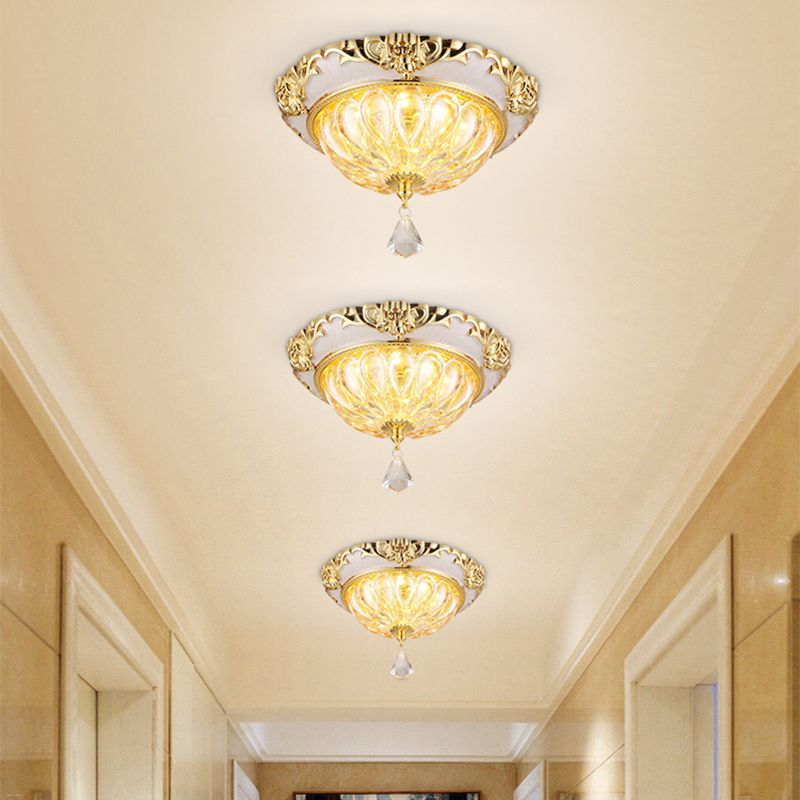 Luminaire encastré de plafond LED doré, luminaire moderne en verre de cristal ambre avec bord sculpté