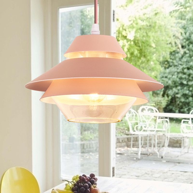 Macaron Stylish Flared Pendant Lighting Metallic 1-Light Living Room Hanging Ceiling Light in Blue/Green