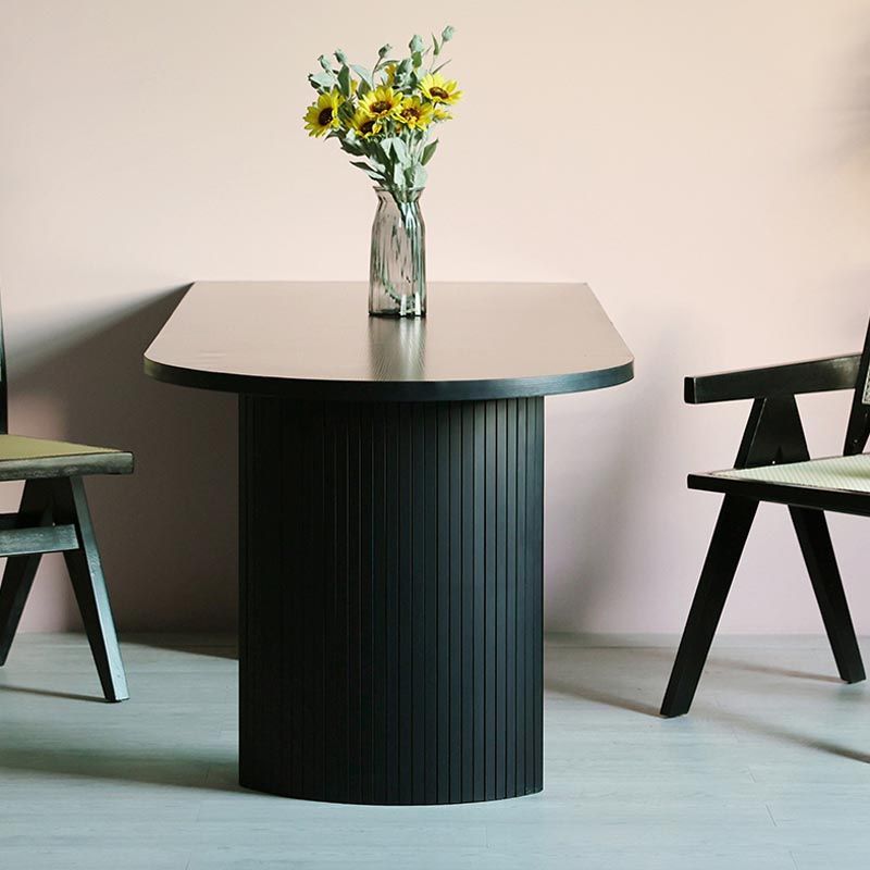Simplicity Double Pedestal Dining Table Free Form Black Fixed Table with Wooden Top
