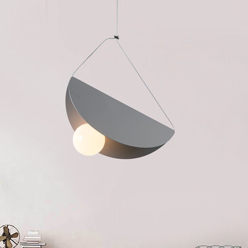 Black/Grey/Black Curved Hanging Lighting Contemporary 1 Light Metal Suspension Pendant for Bedroom