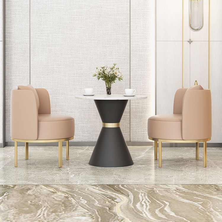 Luxury Sintered Stone Top Dining Table Indoor Round Table with Metal Pedestal