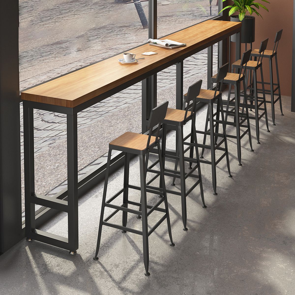 Industrial Metal Bar Stool Bar Height Armless Stool with Black Legs