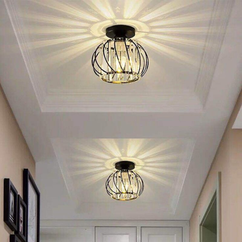 Nordic Crystal Shade Ceiling Lamp Geometric Flush Mount Light Fixture for Bedroom