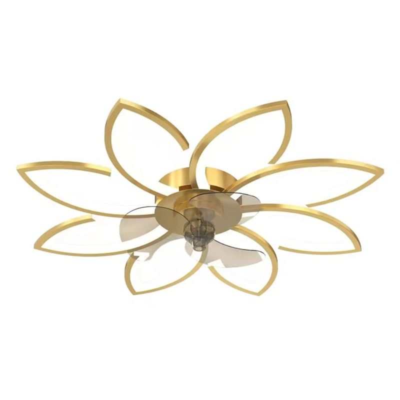 Kids Style Geometry Ceiling Fan Lights Metal LED Flush Lights for Bedroom in Gold Finish