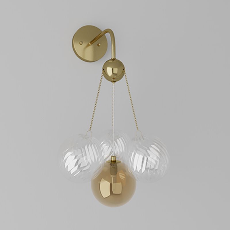 Modern Wall Sconce Ball Shape Metal Wall Light with Glass Shade for Bedroom