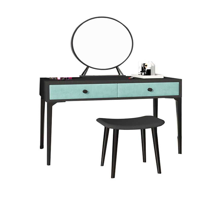 Metal Vanity Set with Stool and Mirror in Black/White Vanity