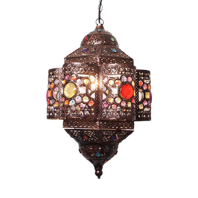 Lantern Metal Hanging Pendant Light Decorative 1 Head Restaurant Suspension Lamp in Red/Rust