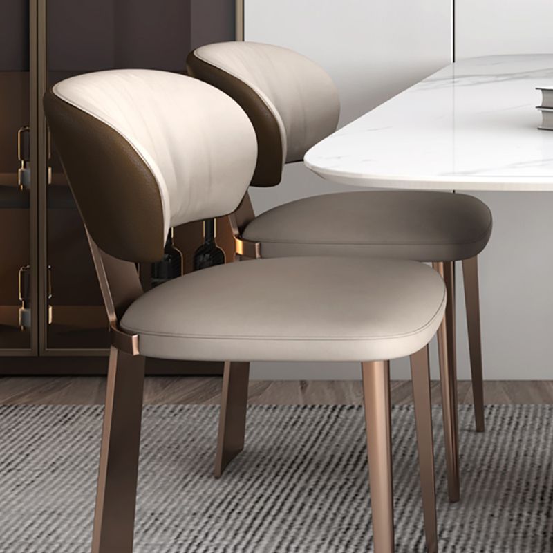 Glam Dining Chair Faux Leather and Metal Armless Dining Chairs