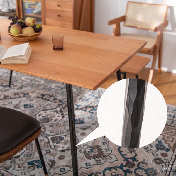 Metal Industrial Rectangle Dining Table Solid Wood Top Table with 4 Black Legs