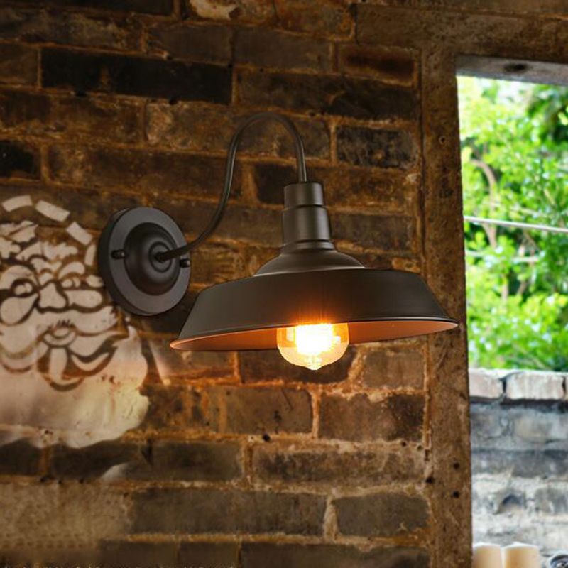 1 Bulb Iron Wall Light Rustic Black Finish Barn Bedside Wall Sconce with Gooseneck Arm