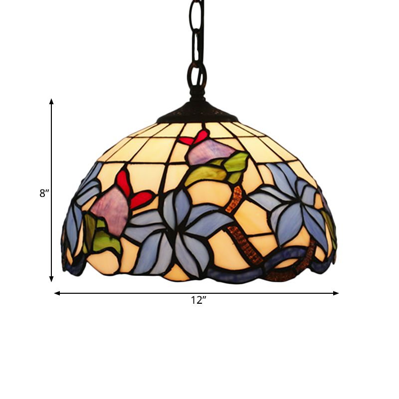 Black Blossom Down Lighting Mediterranean 1 Light Red/Yellow/Blue Stained Glass Ceiling Pendant Light