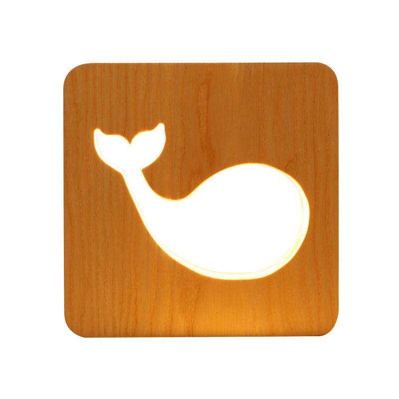 Beige quadratische kleine Schreibtischlicht mit Delphin modernem Holztischlicht für Kinderschlafzimmer