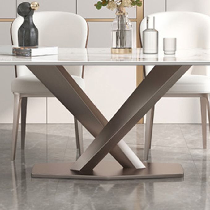 Mesa de lujo tradicional de acero inoxidable Mesa de piedra sinterizada con base de pedestal