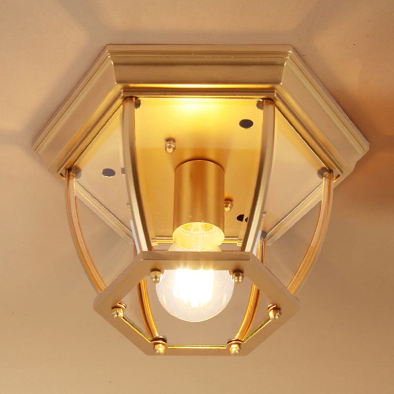 Traditional Colonial Style Ceiling Light with Glass Shade 1 Light Polyhedron Flush-mount Light for Bedroom