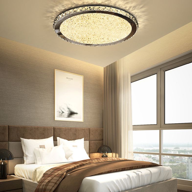 Modern Minimalist Crystal Flush Mount Ceiling Lamp Round Shape LED Flush Mount Lighting for Bedroom
