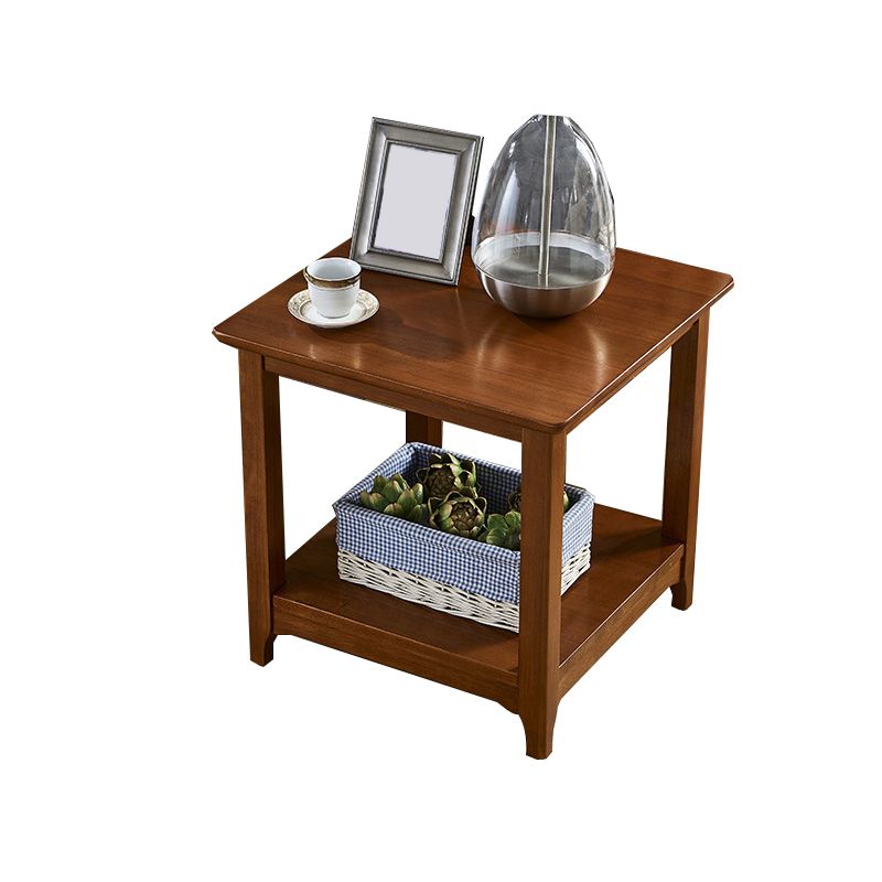 Modernistic Solid Wood 4 Legs Square Double Tier Accent Side Table