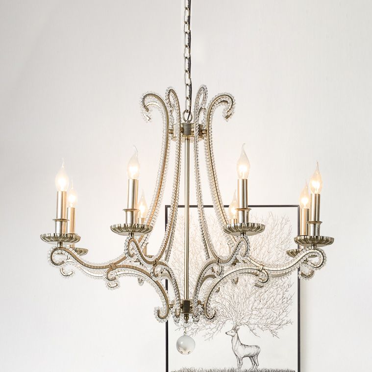Candle Chandelier Light Fixtures American Style Multi-Head Hanging Pendant Lights for Living Room