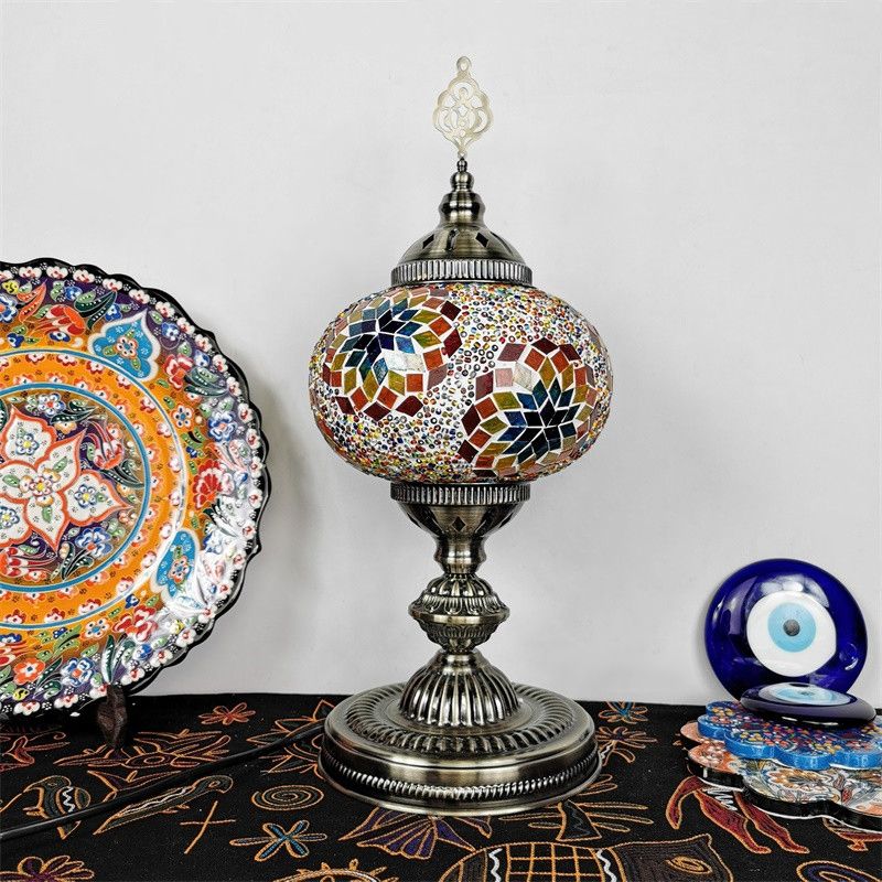 Art Deco Incense Burner Desk Light 1-Bulb Handcrafted Stained Glass Table Lamp in White/Beige/Yellow