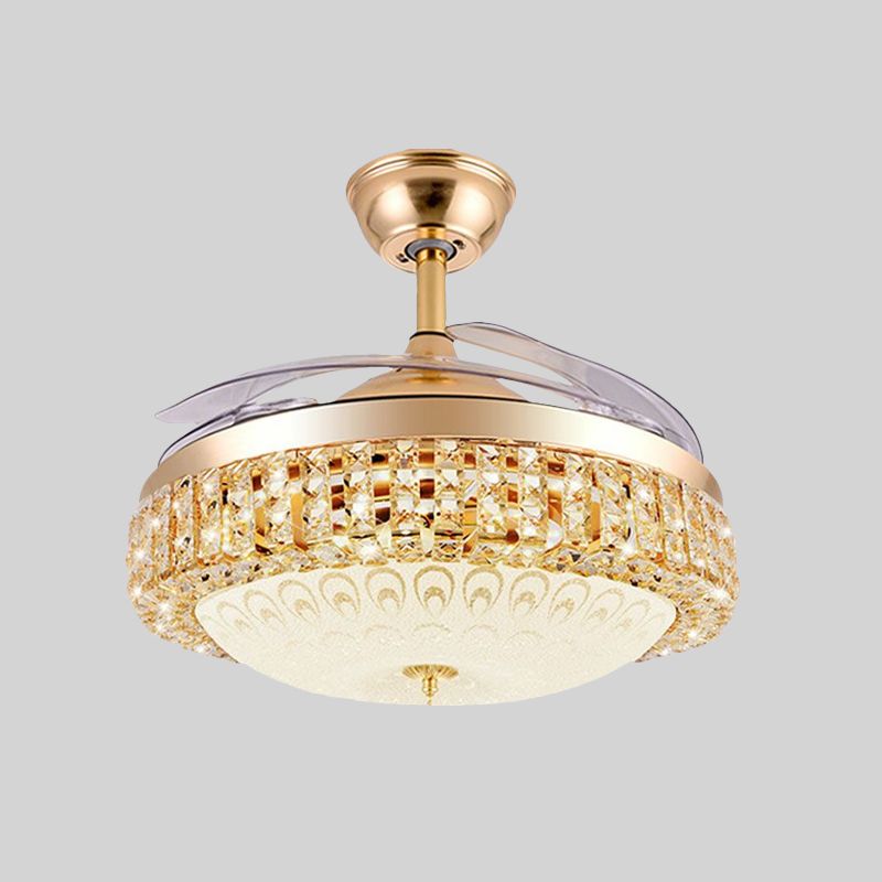 3-Blade einfache LED Hanging Lüfter Leichtgold gewölbter Halbmontagebeleuchtung mit strukturiertem Glasschatten, 19 "Breite
