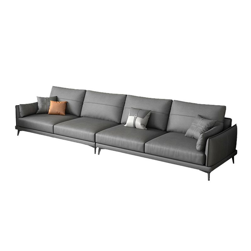 Modern Faux leather Sectional Sofa Dark Gray Cushion Back Sectional for Living Room