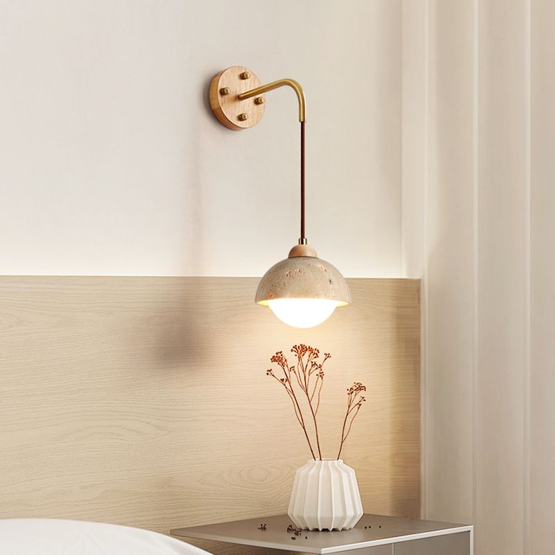 Modern Style Wall Lamp Wooden Wall Mount Lamp with Stone Shade for Bedroom