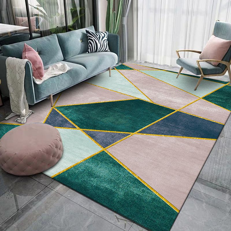 Novelty Colorblock Geometric Pattern Rug Multicolor Polyester Rug Non-Slip Pet Friendly Washable Area Carpet for Living Room